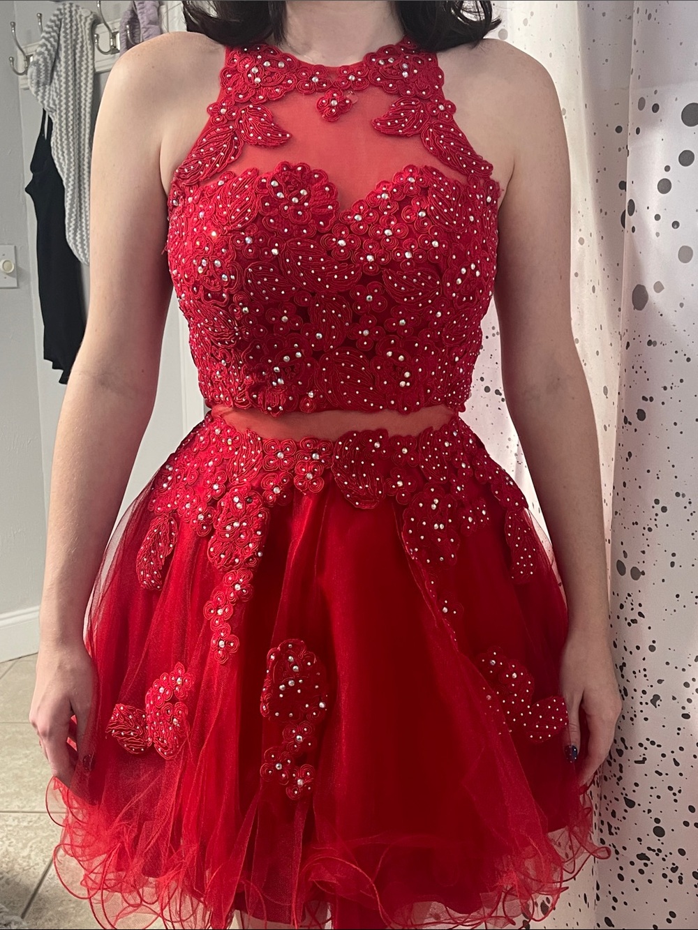 Anny Lee Red Two-Piece Embellished Prom Dress
